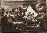 FORTUNATO DURANTI, Landscape with Farm Houses, pen and brown ink